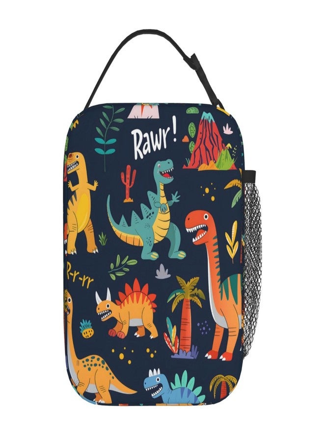 VODRM Cool Dinosaur Lunch Box for Kids,Dino Insulated Bag for Student,Animal Reusable Thermal Insulation Cooler Tote Bags for School Work Picnic Camping Outdoor Gifts (Cartoon Dino Blue) - Image 3